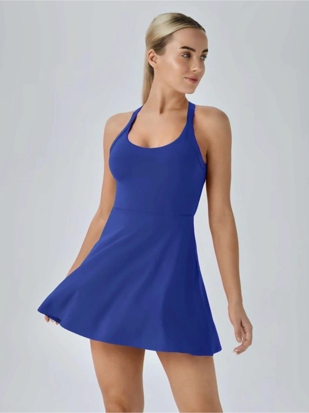 Halara SoftlyZero Airy Backless Twisted Active Dress blue S NWT